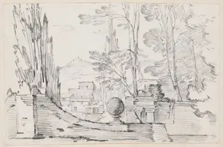 View across the Wall of an Italian Garden, by Joseph-Marie Vien, graphite, 1747