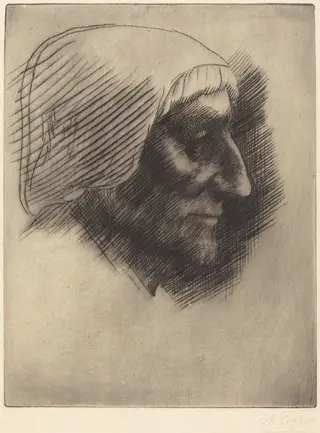 Antique Dealer B..., by Alphonse Legros, ink, 1874