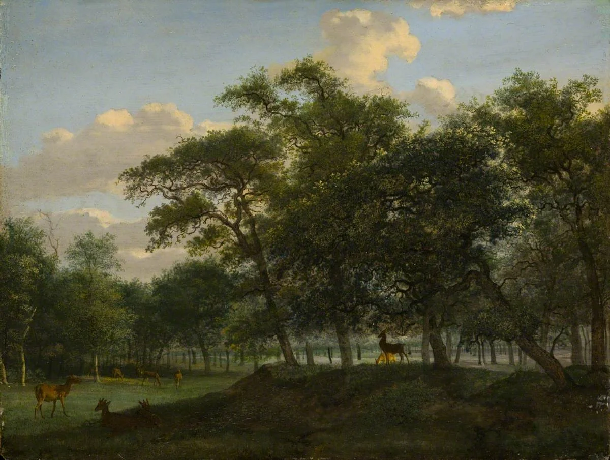 Wooded Park Landscape with Deer, detail
