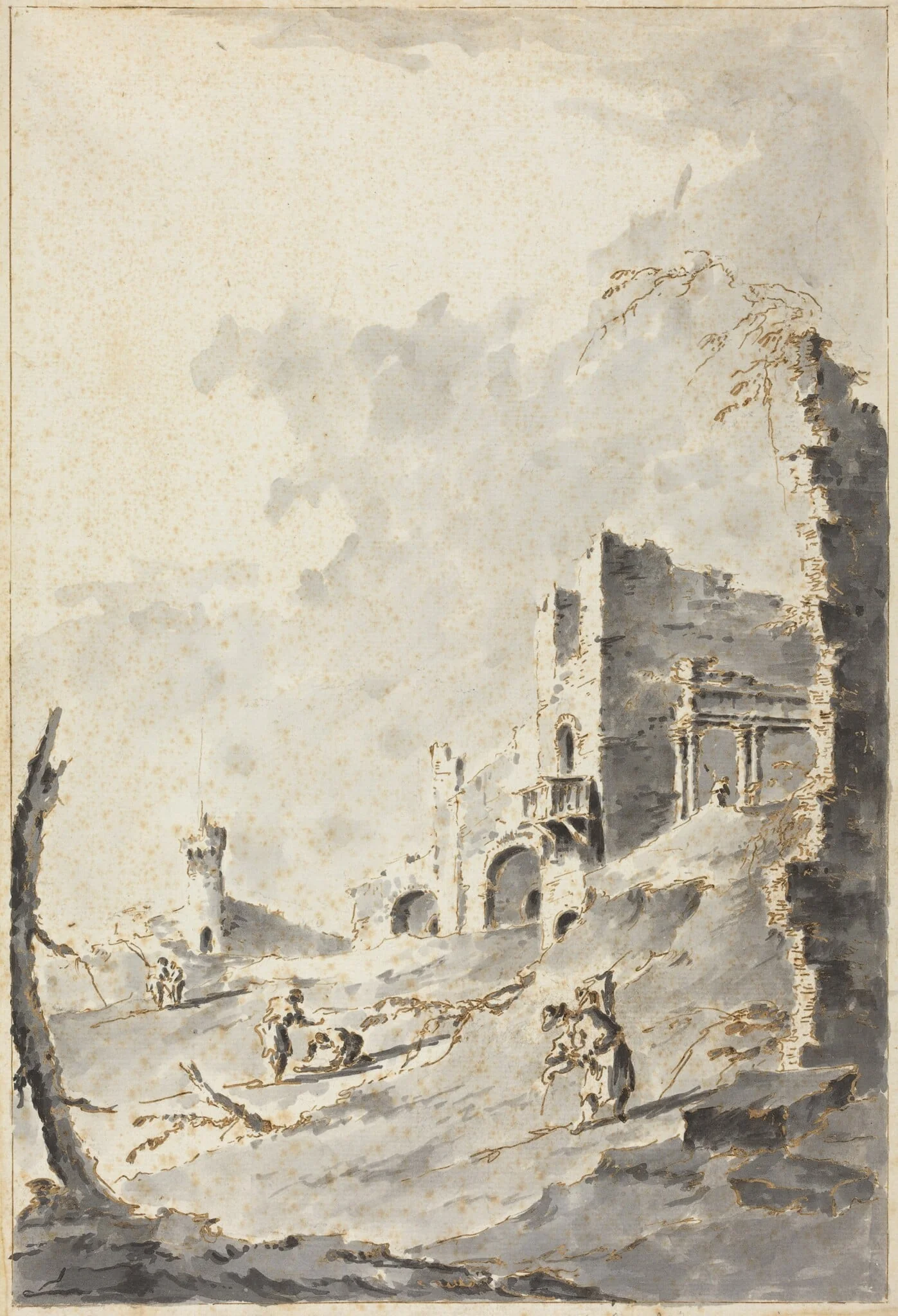 Capriccio of Classical Ruins with a Fortress, detail