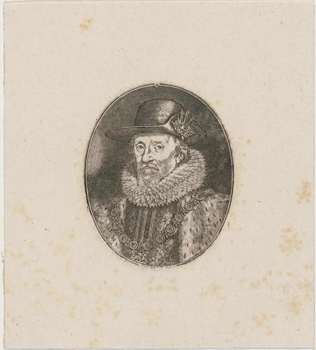 James I, King of England, by Simon van de Passe, ink, 1621