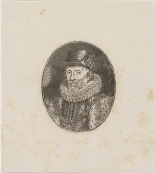 James I, King of England, by Simon van de Passe, ink, 1621