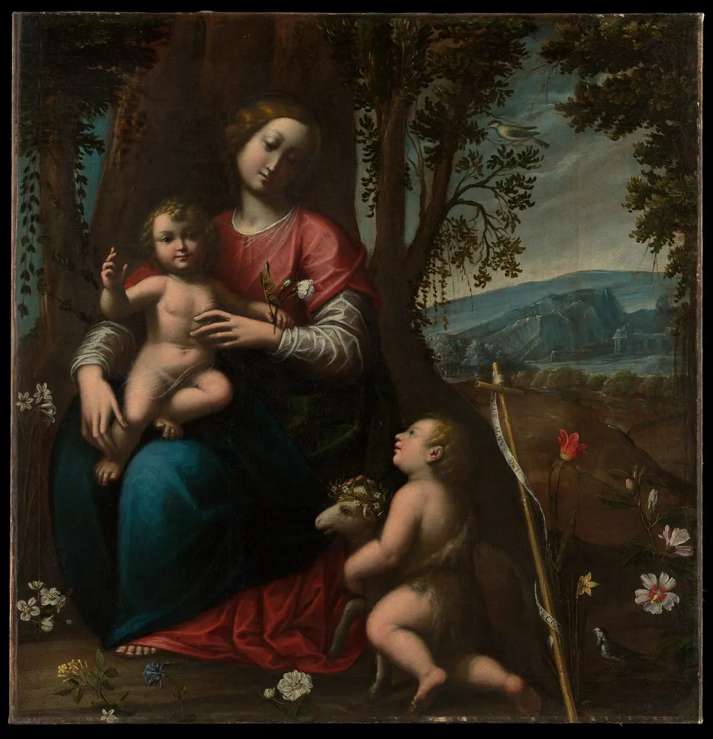 Madonna and Child with the Infant Saint John the Baptist, by Orsola Maddalena Caccia, oil, 1625