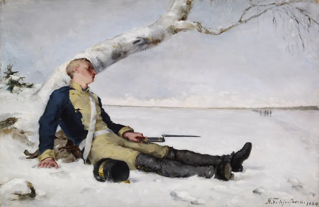 Wounded Warrior in the Snow, by Helene Schjerfbeck, oil, 1890