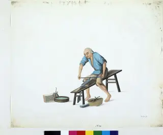 A Knife Sharpener, by Puqua, paint, 1790