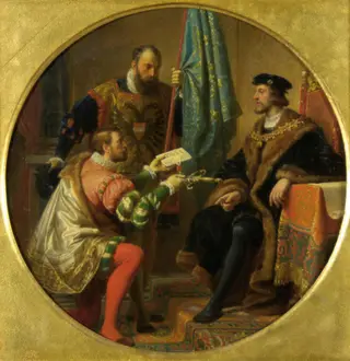 Emperor Charles V and King Francis I at Pavia 1525, by Karl von Blaas, oil, 1868