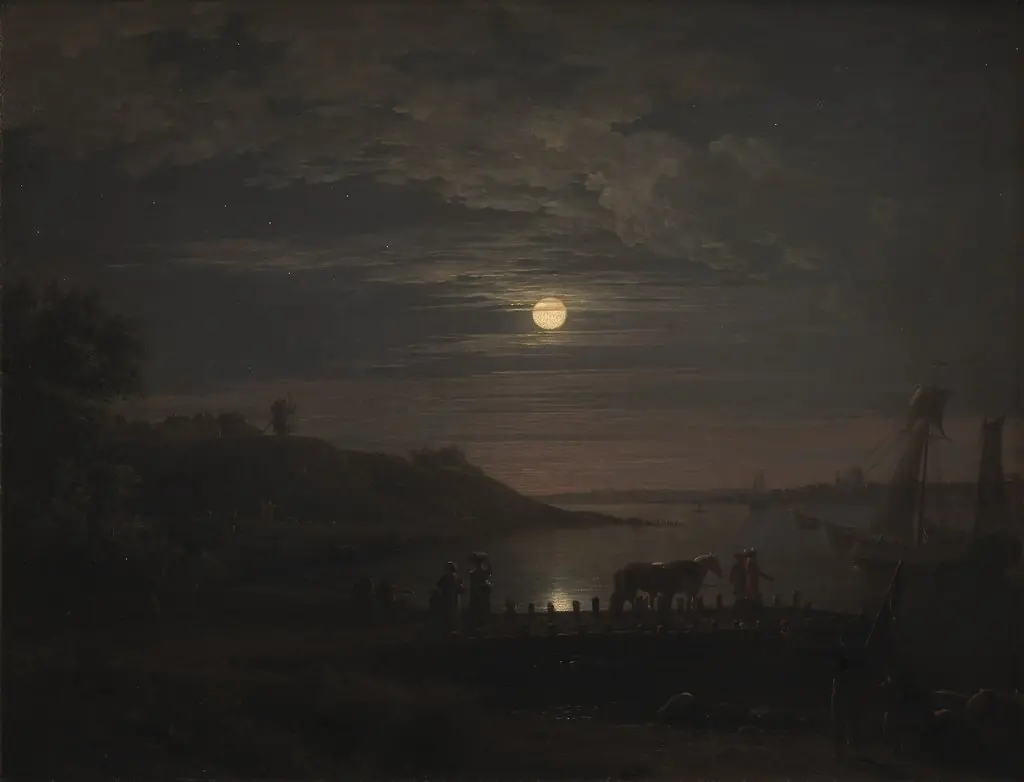 The Crossing over the Little Belt at Snoghøj. Moonrise, by Jens Juel, oil, 1794