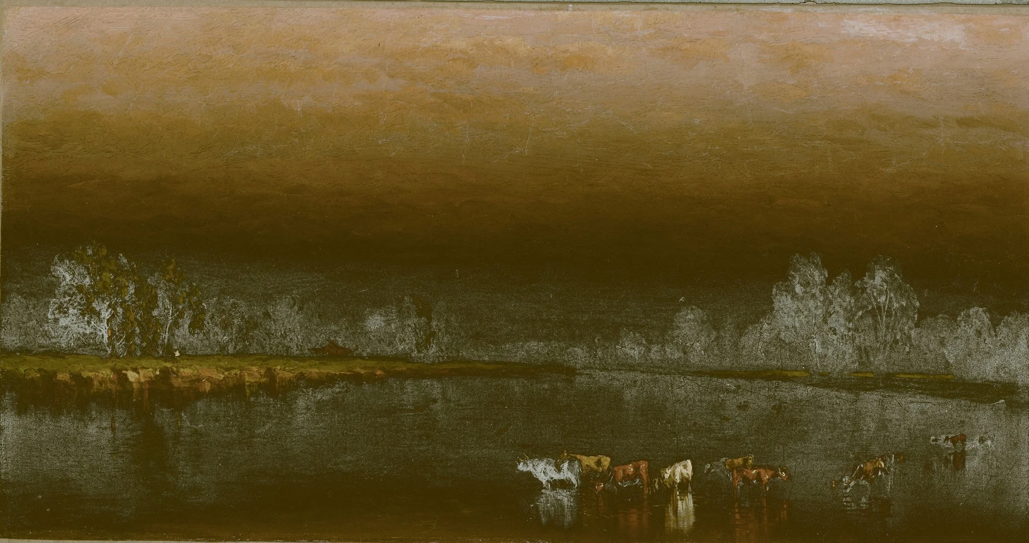 Cows in a Pond at Sunset, detail