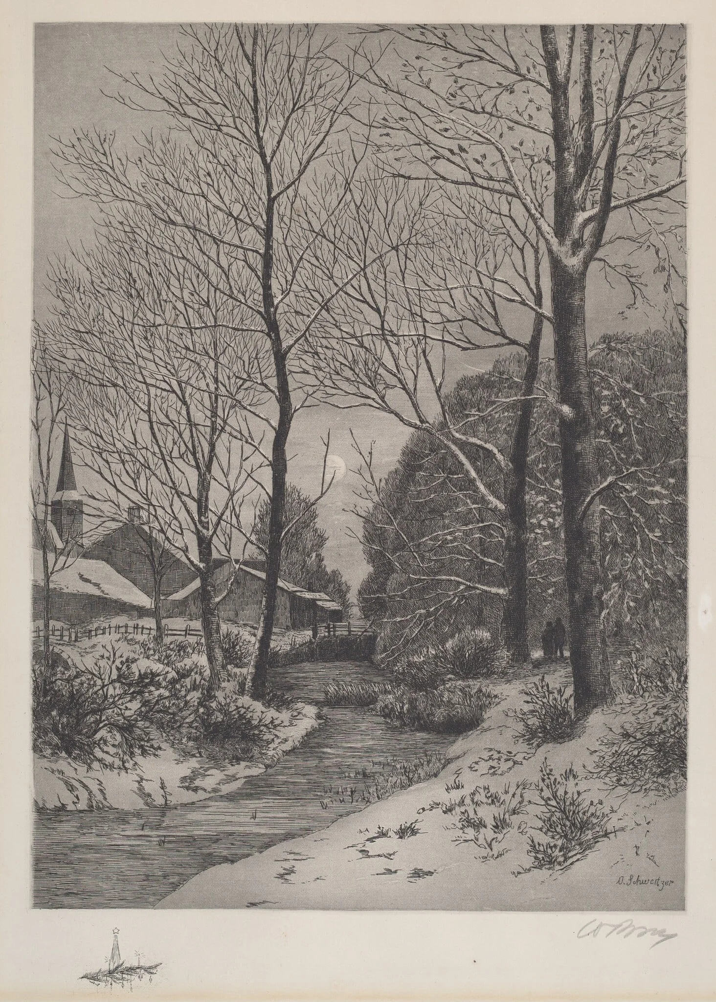 Moonlit Stroll in Winter, detail