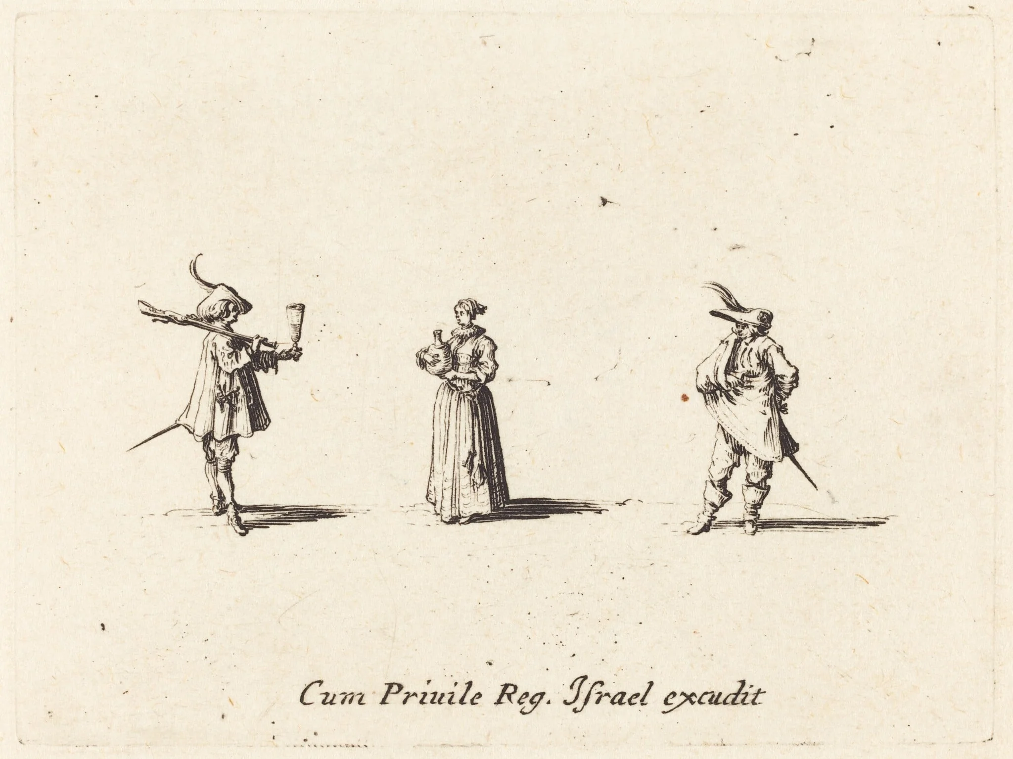 Lady with Wine Bottle, and Two Gentlemen, detail
