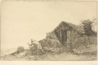 Along the Top of the Hill (Sur le haut de la colline), by Alphonse Legros, ink, 1874