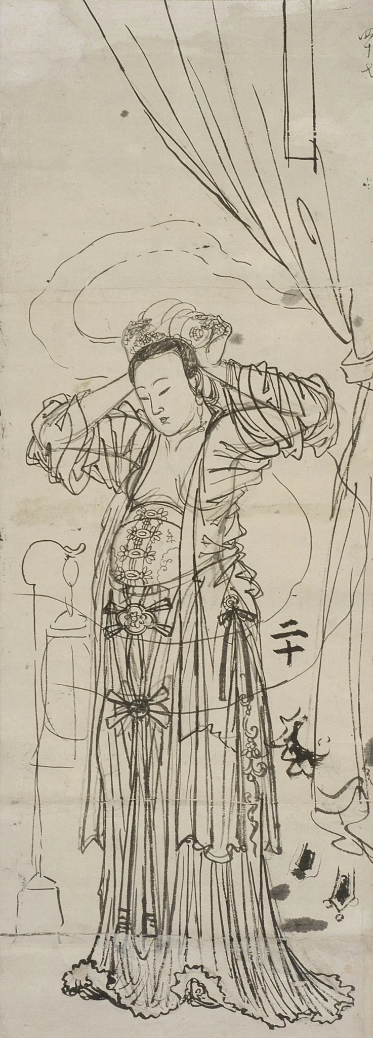 Yang Guifei Adjusting her Hair, detail