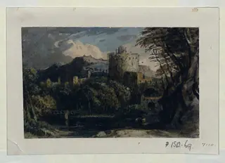 Landscape with castle, by John Varley, watercolor, 1800