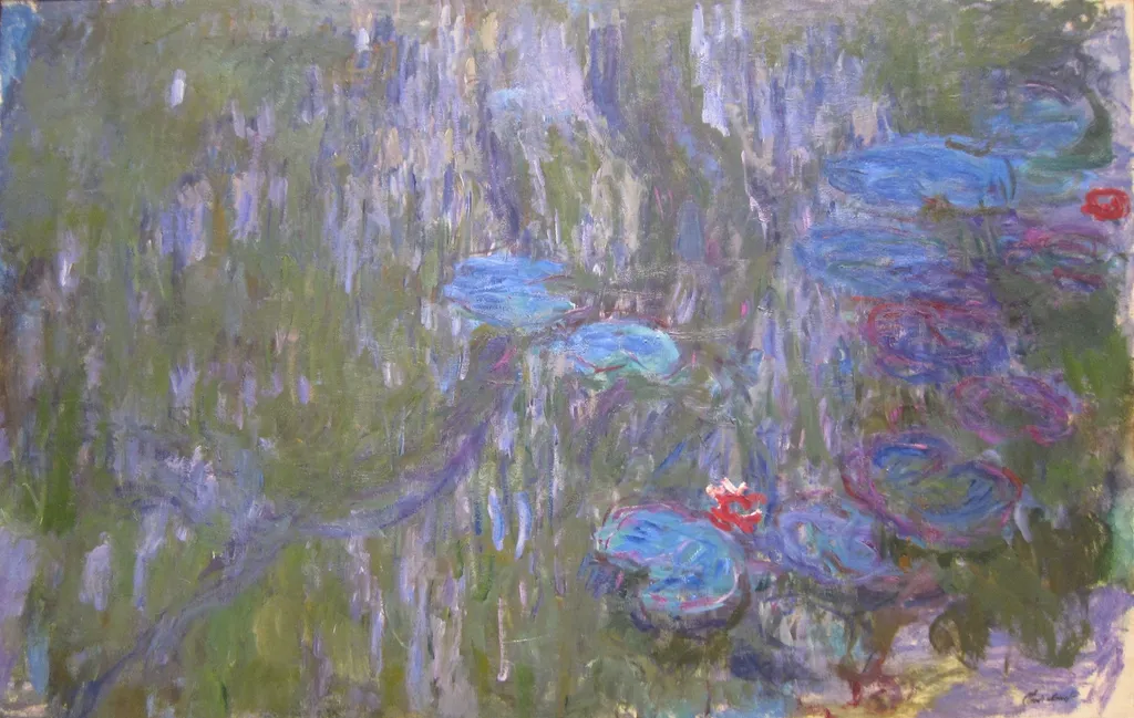 Water Lilies, Reflections of Weeping Willows, by Claude Monet, oil, 1918