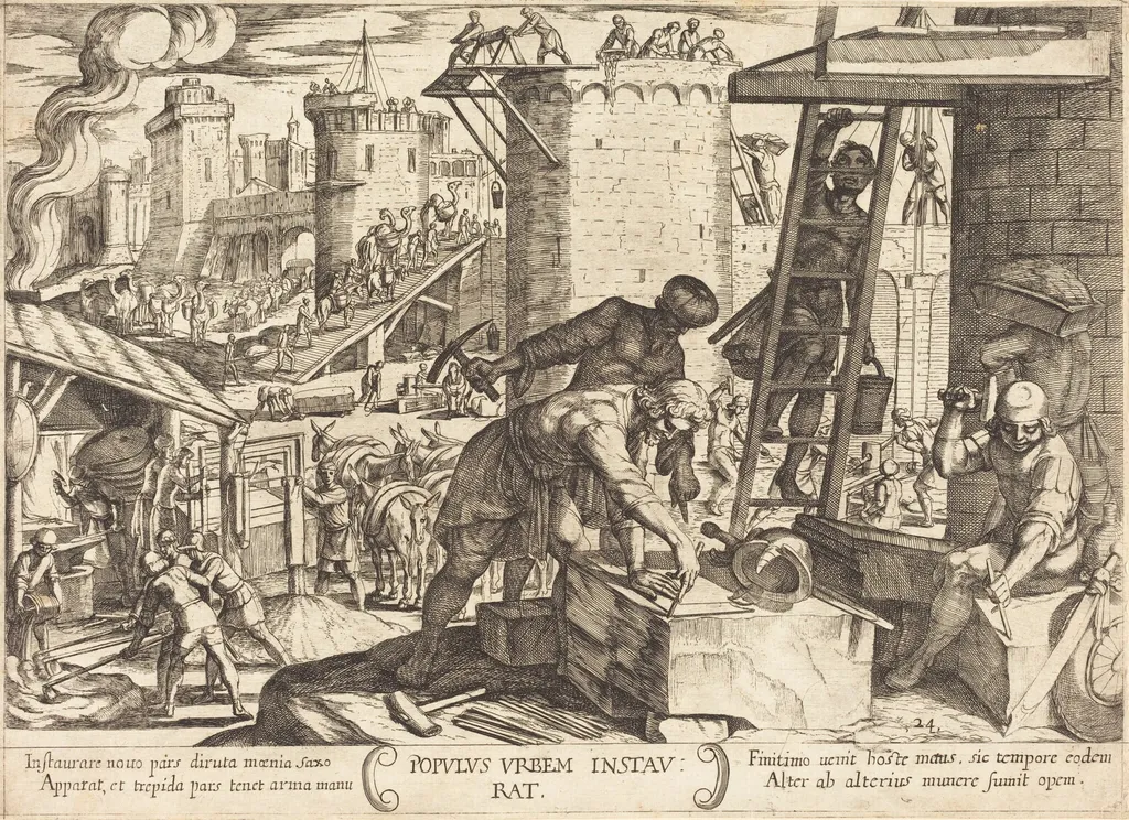 The Israelites Rebuilding the Walls of Jerusalem, by Antonio Tempesta, ink, 1613