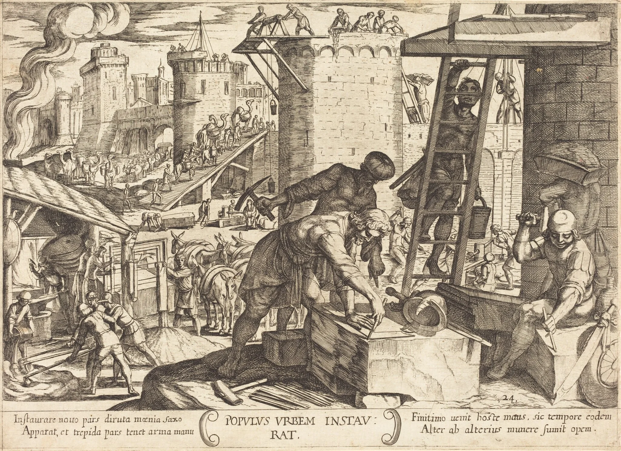 The Israelites Rebuilding the Walls of Jerusalem, detail