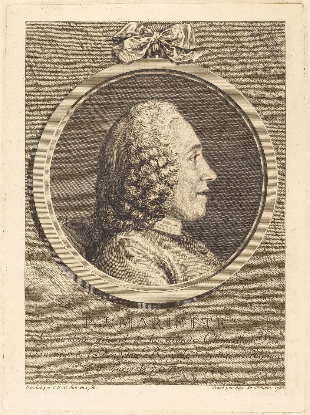 Pierre-Jean Mariette, by Augustin de Saint-Aubin, ink, 1765