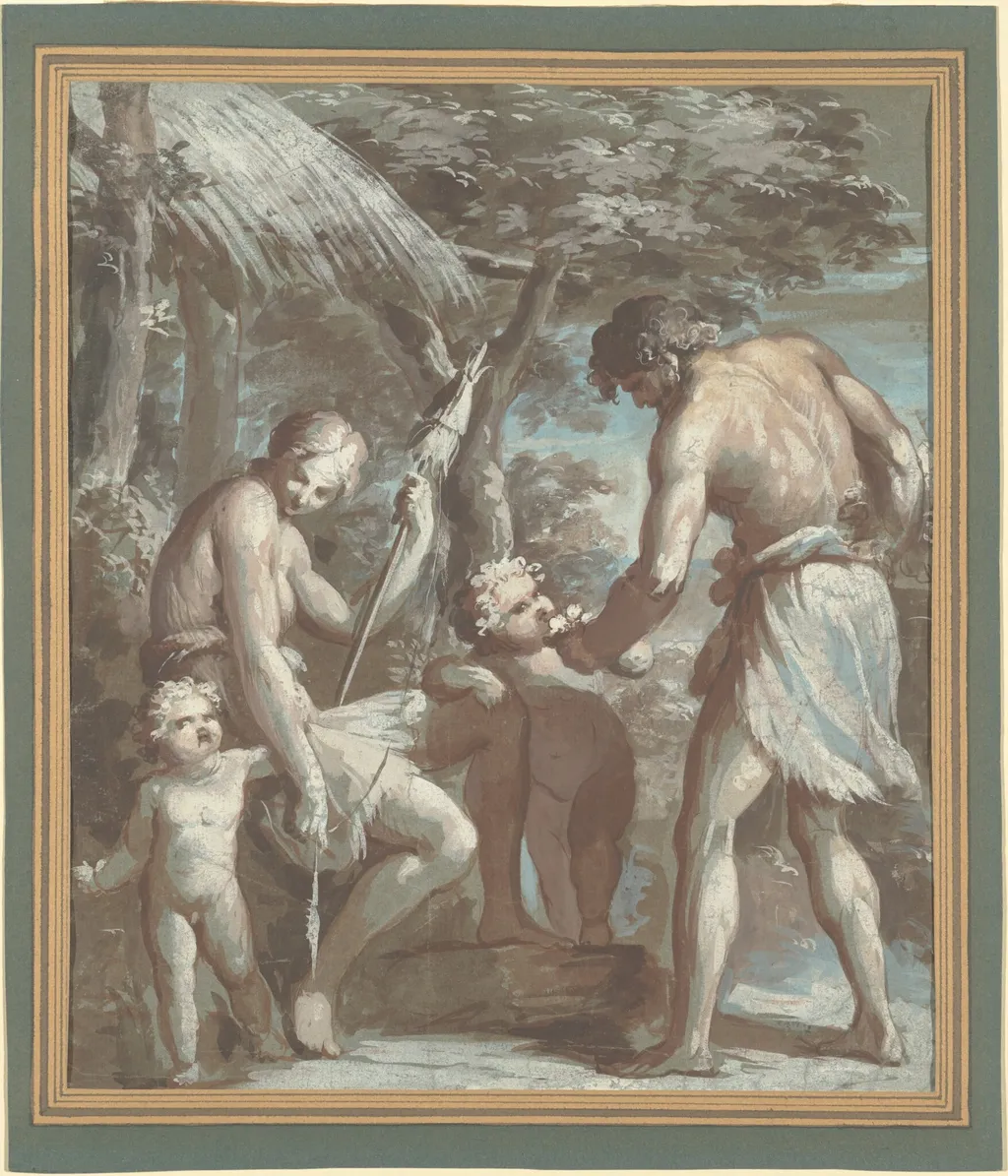 Adam and Eve with Cain and Abel, by Carlo Alberto Baratta, ink, 1756