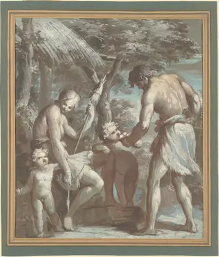 Adam and Eve with Cain and Abel, by Carlo Alberto Baratta, ink, 1756