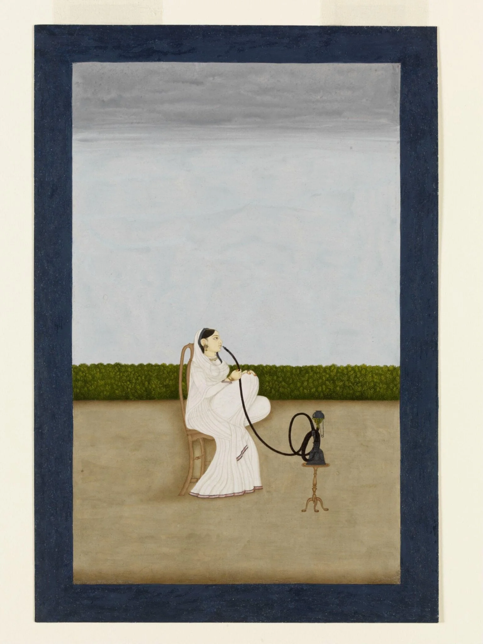 A seated woman smoking a huqqa, detail