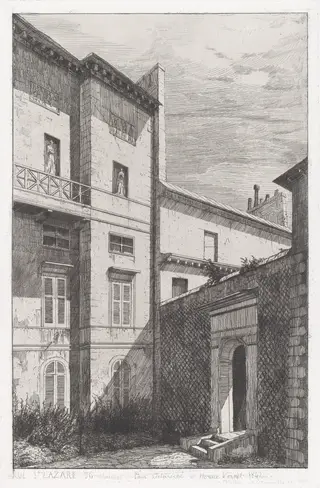 Rue St. Lazare 56, Maison de Paul Delaroche et Horace Vernet, by Adolphe Théodore Jules Martial Potémont, ink, 1842