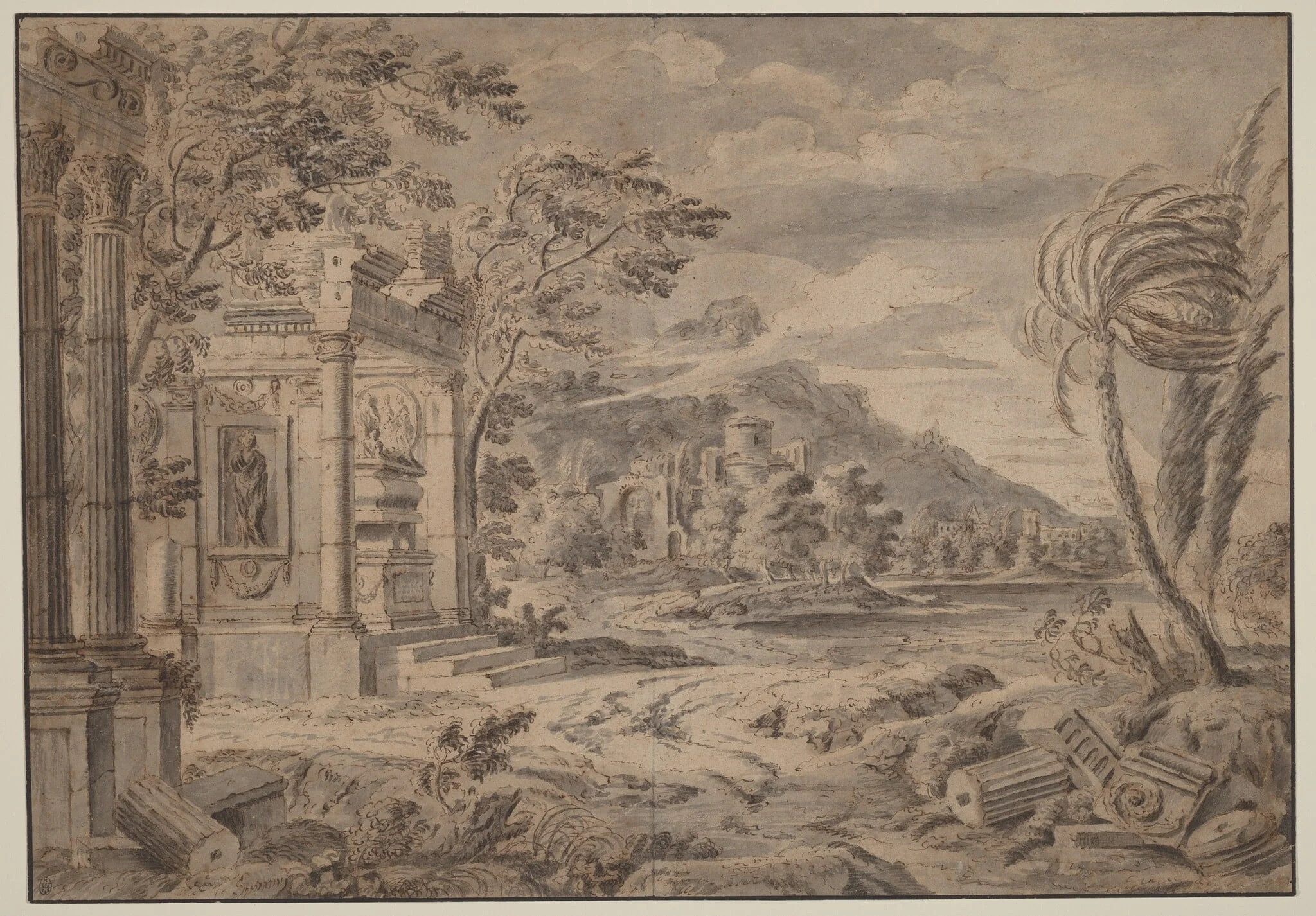 Antique Ruins along a Mountain Coast, detail