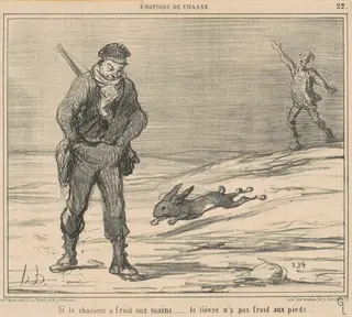 Si le chasseur a froiD ... le lièvre n'a pas froid ..., by Honoré Daumier, ink, 1858