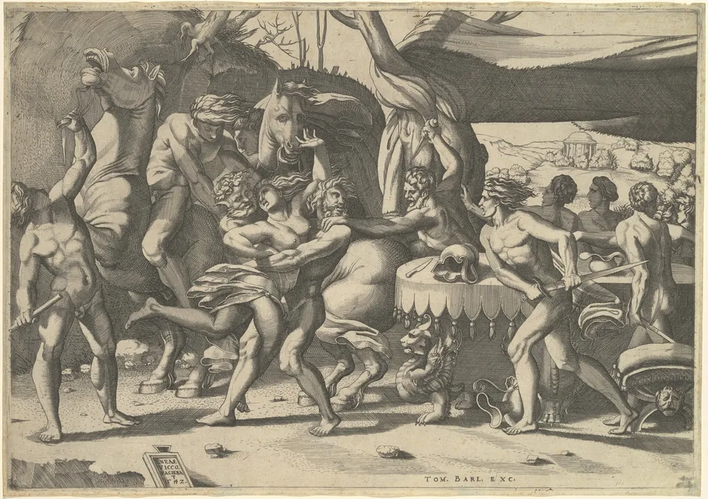 Battle of the Lapiths and Centaurs, by Enea Vico, ink, 1542