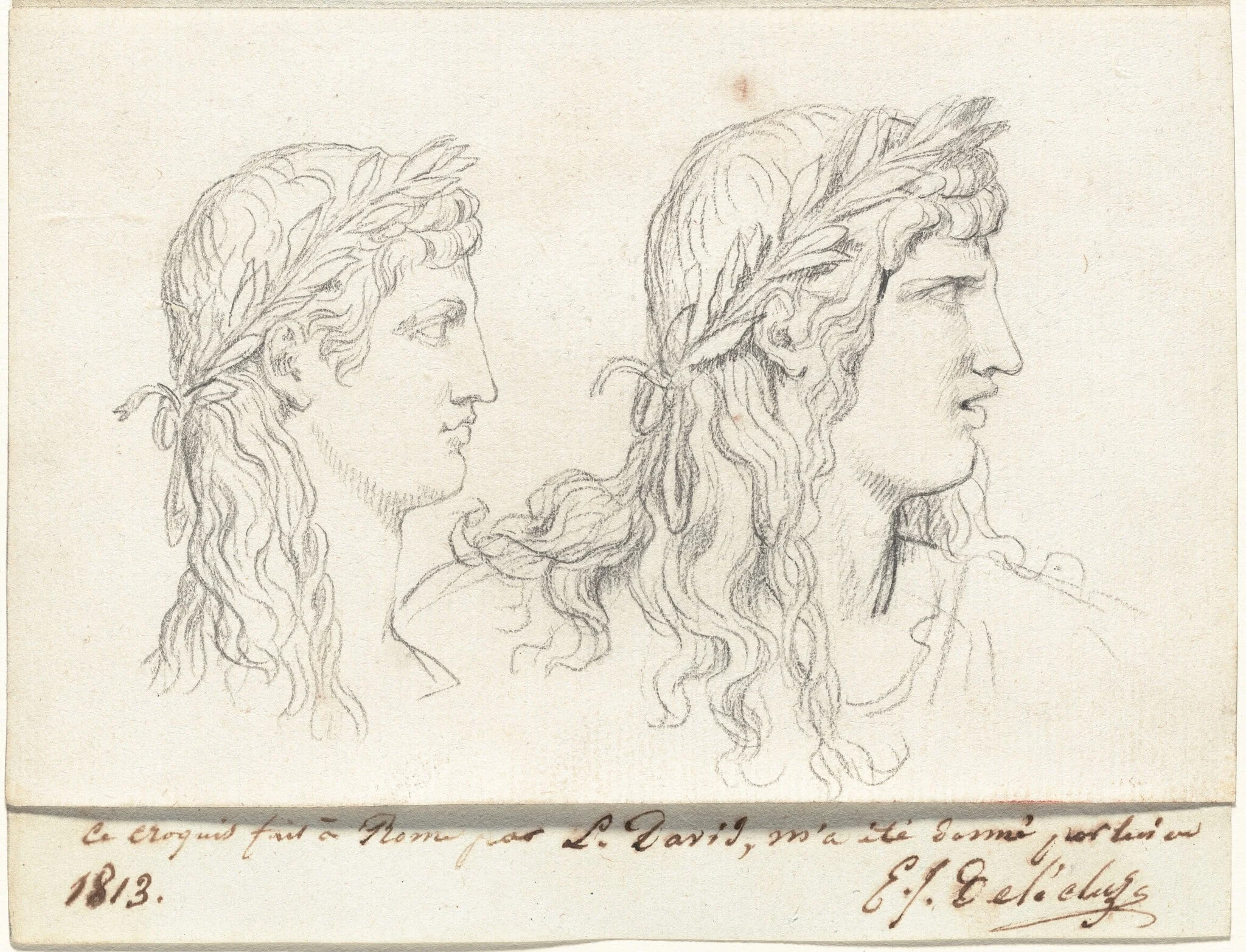 Two Studies of the Head of a Young Man Crowned with a Laurel Wreath, detail