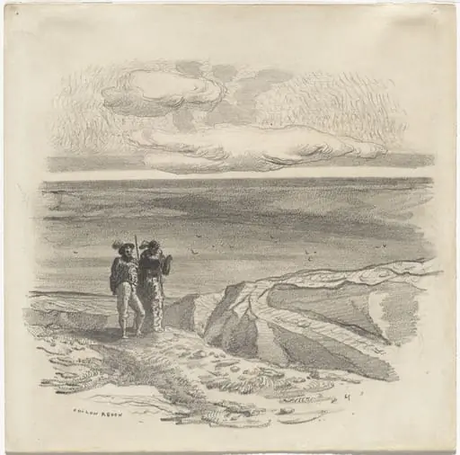 Two Figures in a Landscape, by Odilon Redon, graphite, 1865