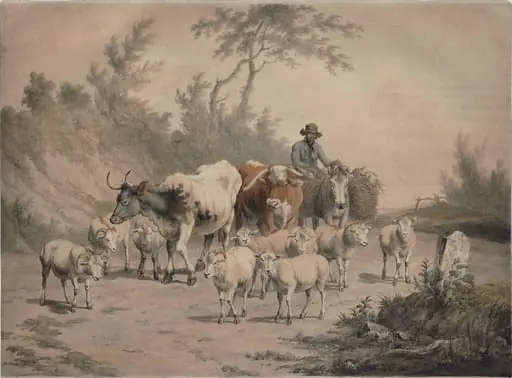 Cows and Sheep, by Hills, watercolor, 1804