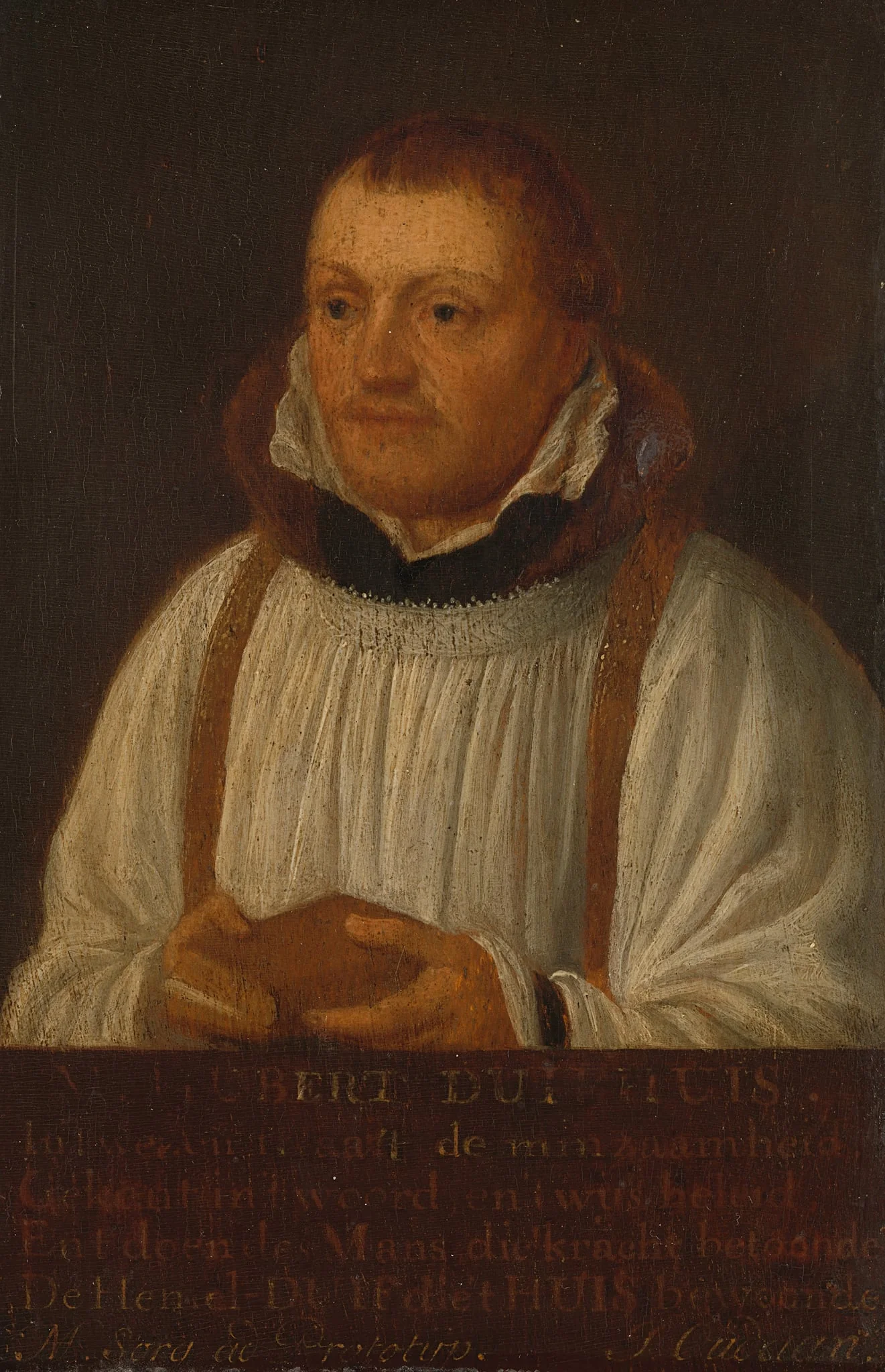 Portrait of Huybert Duyfhuys (c. 1515-81), Pastor of the Church of St James, Utrecht, detail