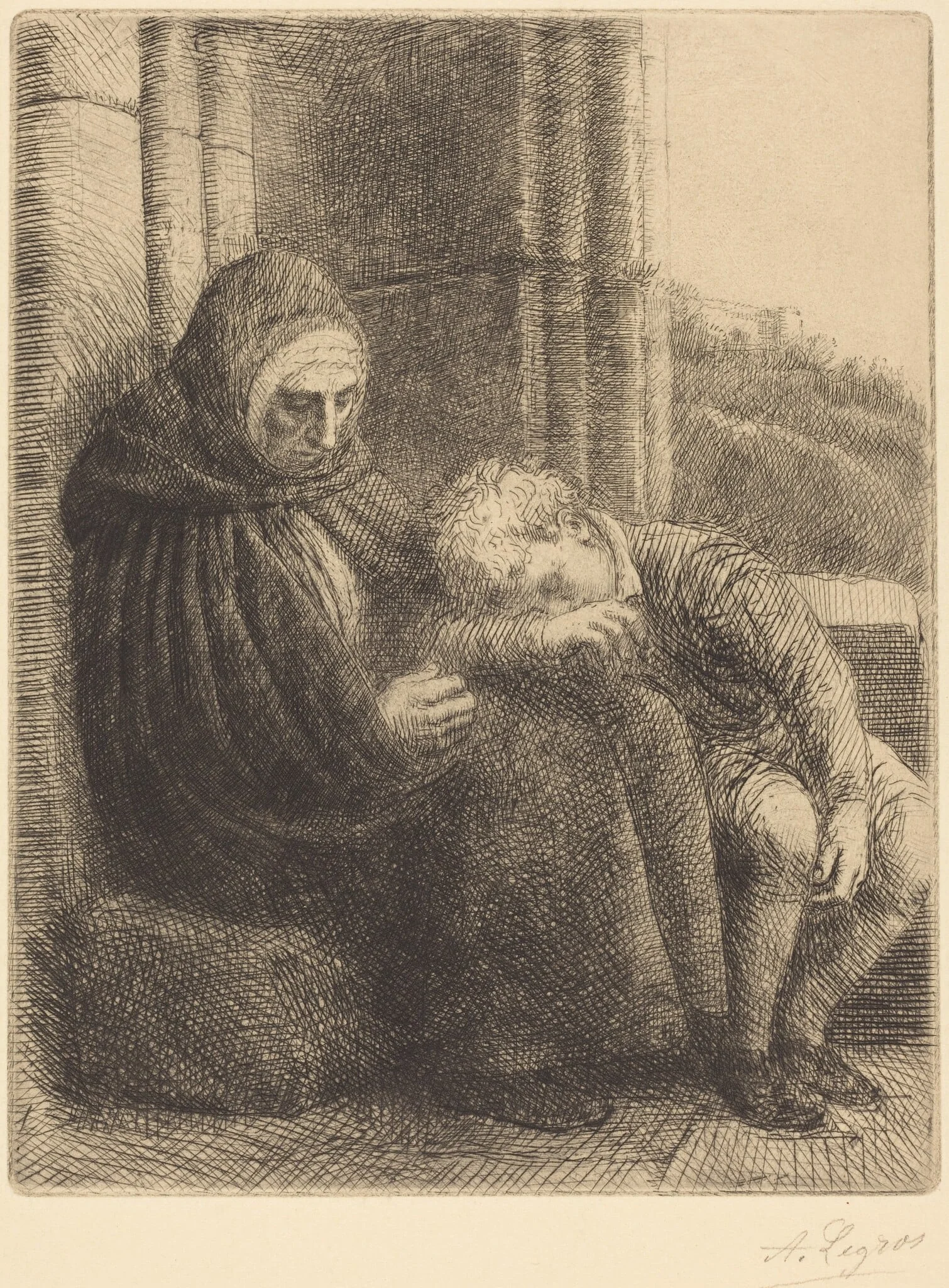Woman Seated against a Wall, Child with His Head in Her Lap (Femme assise, muraille au fond, enfant la tete dans son giron, detail