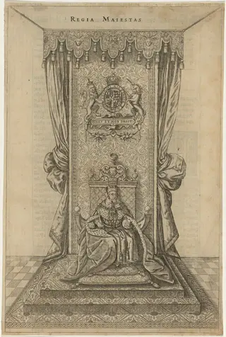 James I Enthroned, by Renold Elstrack, ink, 1610