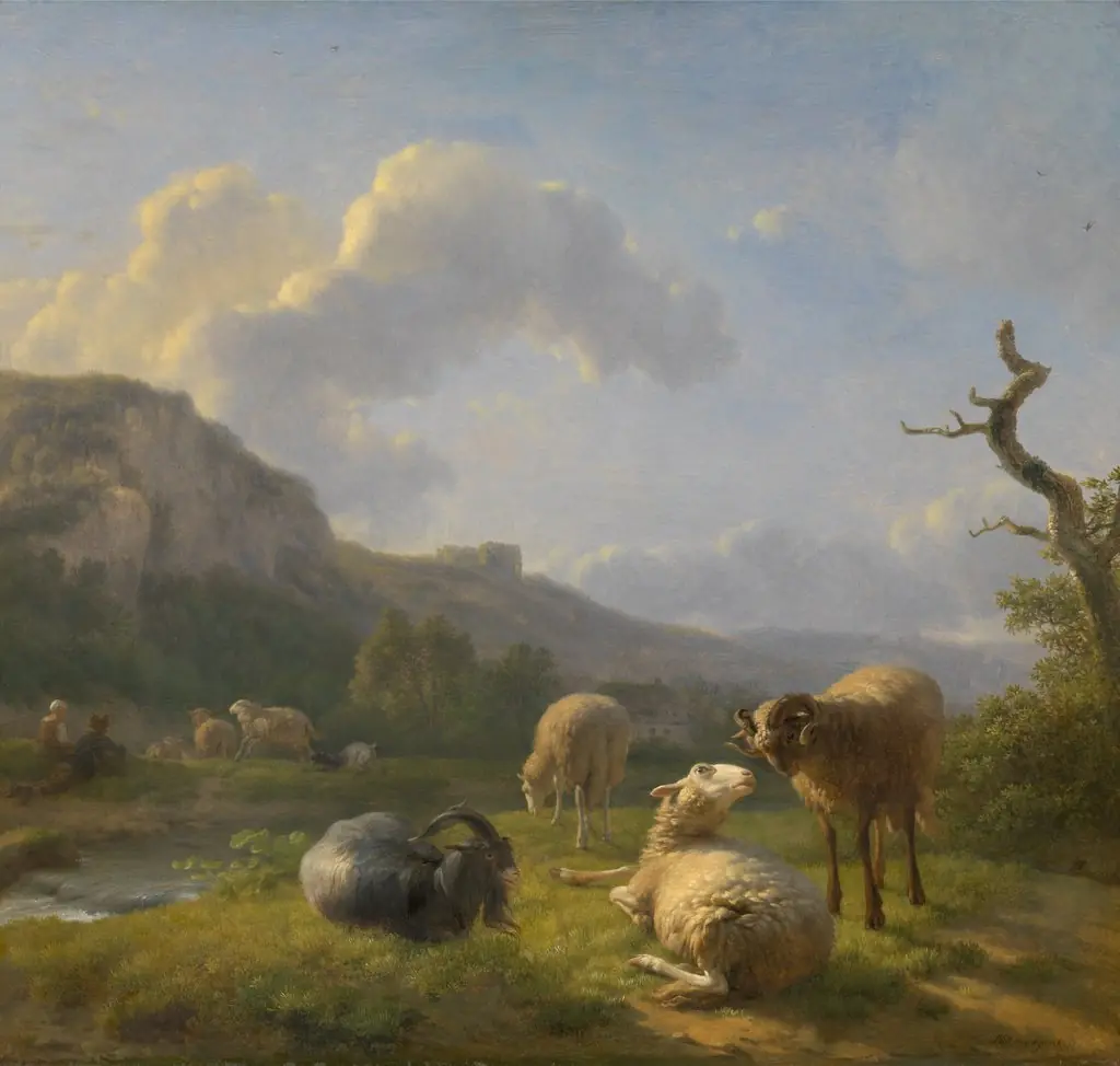 Landscape with Goats and Sheep, by Balthasar Paul Ommeganck, oil, 1800