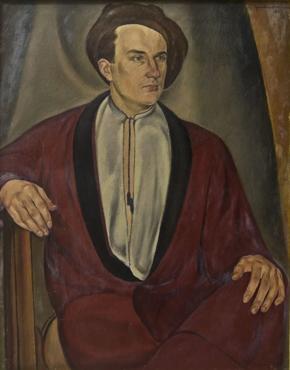 Portret în roșu (Portretul sculptorului Constantin Baraschi), detail
