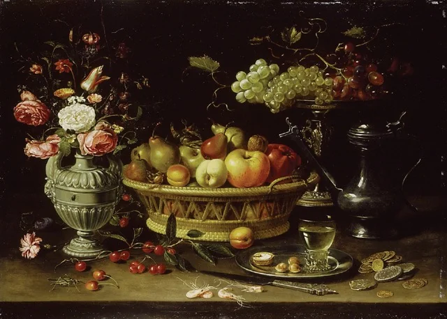 Still life of fruit and flowers, detail