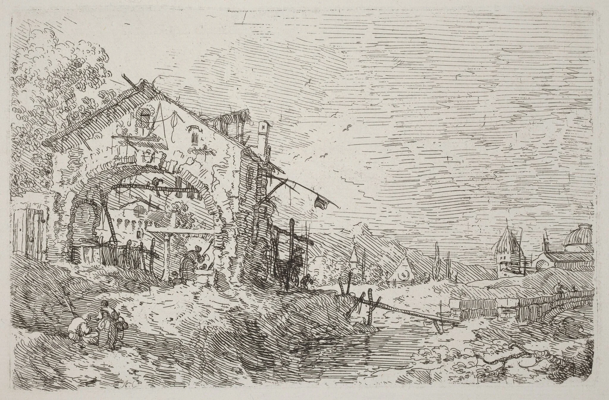 Landscape with a Woman at a Well [lower left], detail
