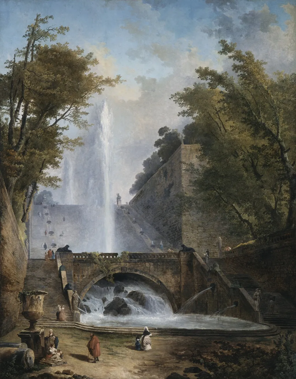 Stairs and Fountain in the Park of a Roman Villa, by Hubert Robert, oil, 1770