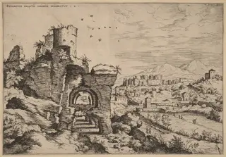 Ruins on the Palatine, Looking toward the Baths of Caracalla, by Hieronymus Cock, ink, 1550