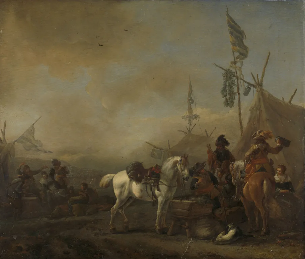 An army camp, by Philips Wouwerman, oil, 1650
