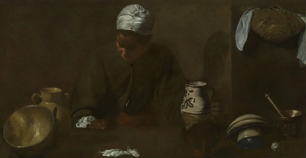 Kitchen Scene, by Diego Velázquez, oil, 1618
