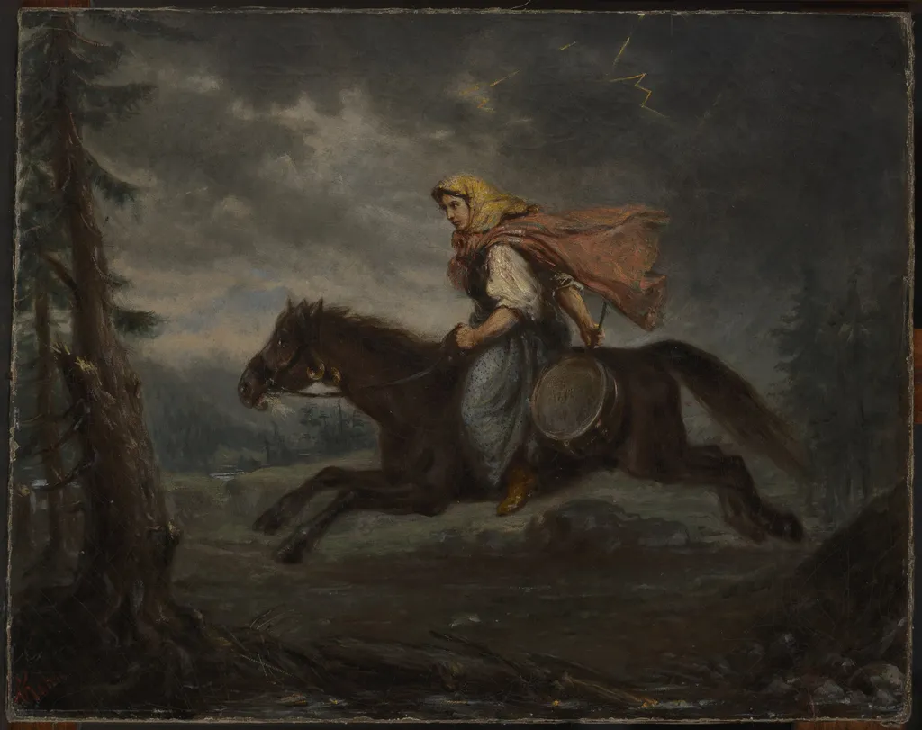 Highlander Woman on Horseback, by Aleksander Kotsis, oil, 1872