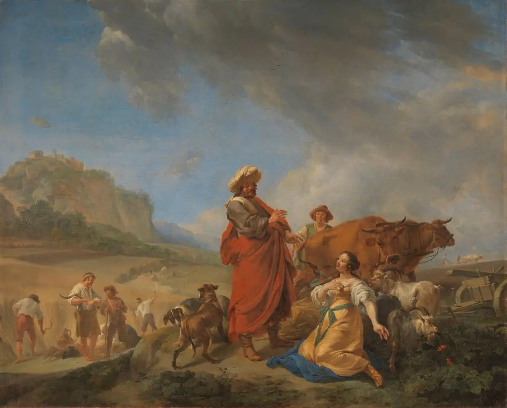 Ruth and Boas, by Nicolaes Pieterszoon Berchem, oil, 1645