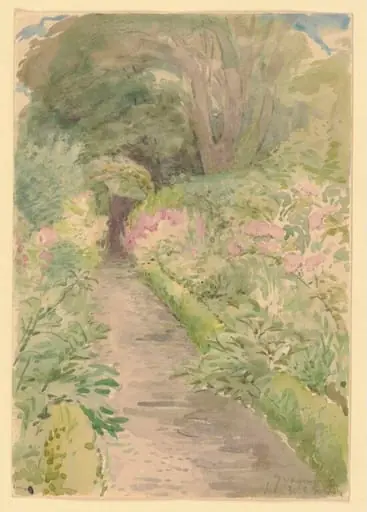 Sketch of the garden at Gwaynynog, by Beatrix Potter, watercolor, 18