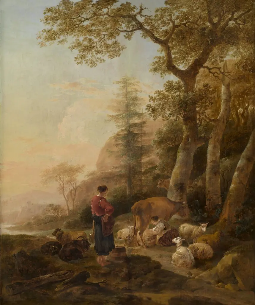 Italian Landscape, by Nicolaes Pieterszoon Berchem, oil, 1645