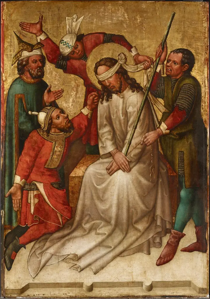 The mocking of Christ, by Meister des Andreas-Altars, oil, 1445