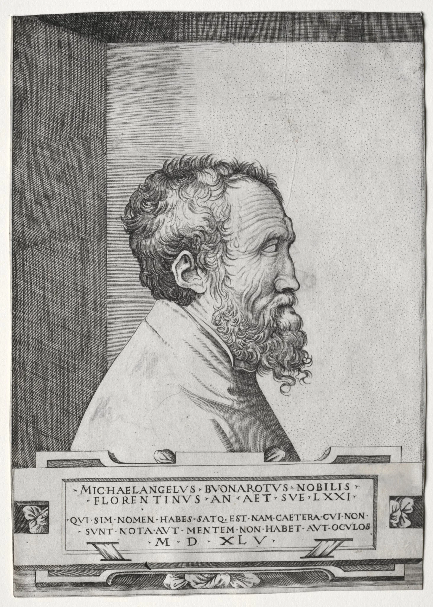 Portrait of Michelangelo in profile facing right, detail
