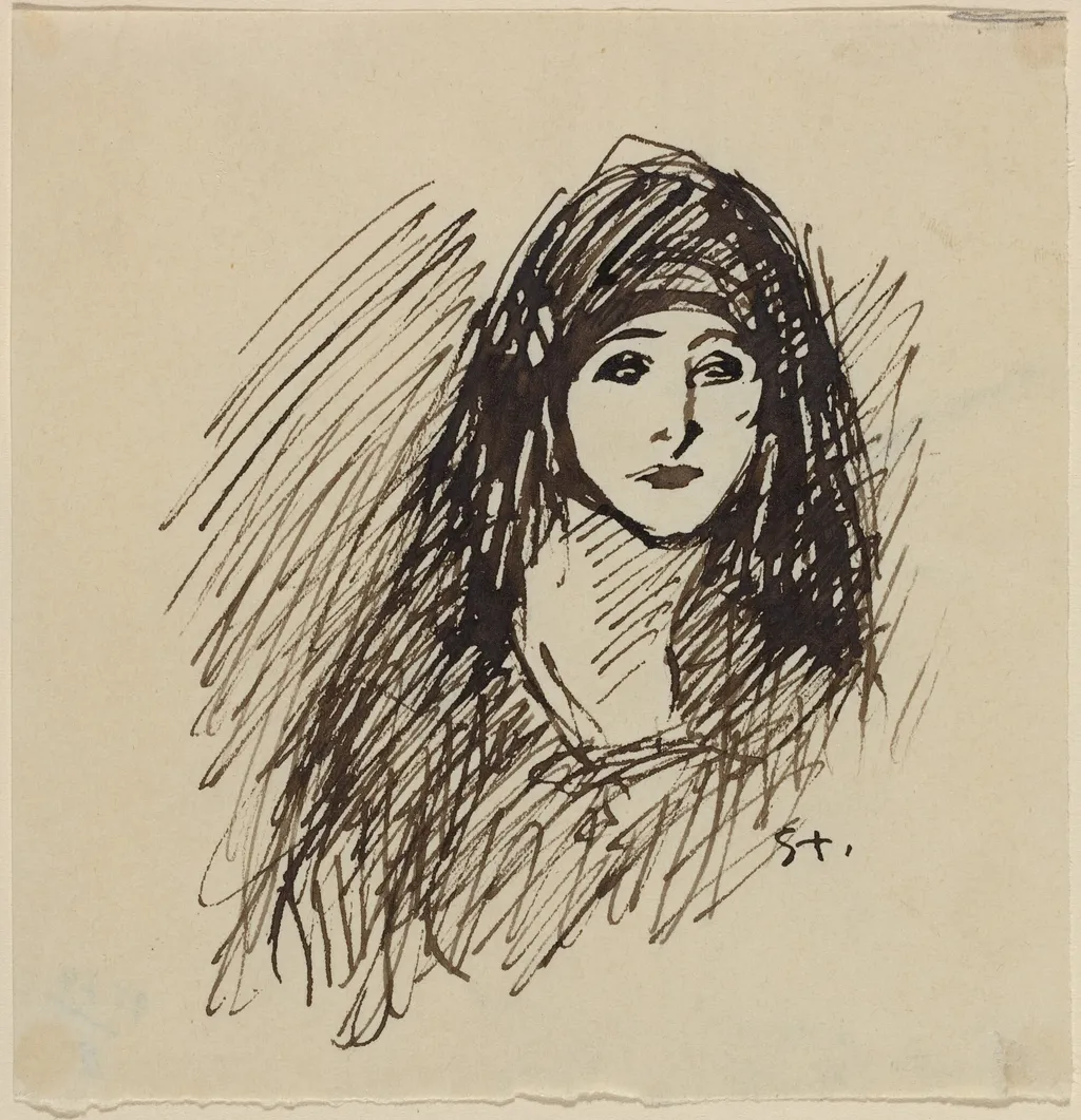 Portrait of the Artist's Wife, by Théophile Alexandre Steinlen, ink, 1891