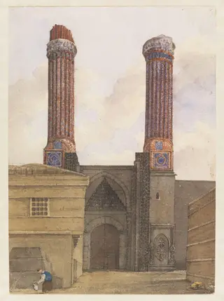 At Erzeroom The 2 Minarets iki minar, by Godfrey Thomas Vigne, watercolor, 1833